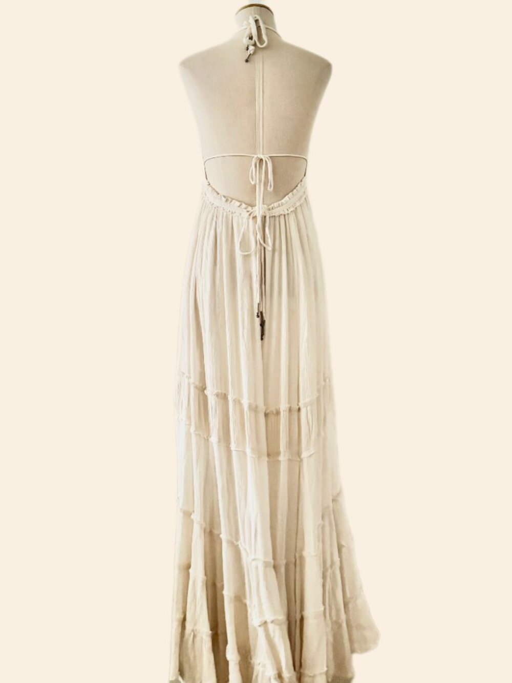 FREE PEOPLE Burst Of Bliss Halter Maxi Dress Cream Women’s Size Medium Boho Chic - Picture 4 of 15